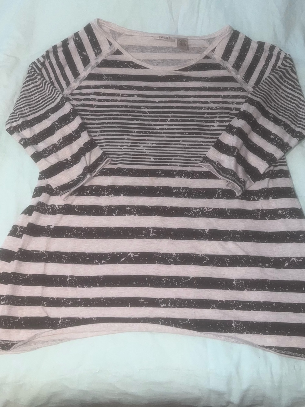 fresh white and Black Striped Long Sleeve Raglan Top